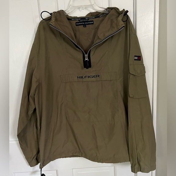 Tommy Hilfiger Vintage 1/4 Zip Hooded Pullover Windbreaker Tan Men’s Size Large - Picture 1 of 12